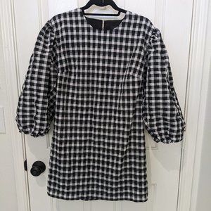 J. Crew checked puff sleeve dress size small